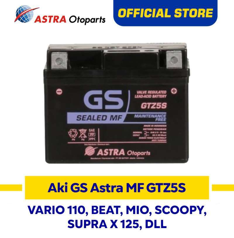 Aki Kering Motor GS Astra GTZ5S MF (12V 3.5Ah) Bebas Perawatan